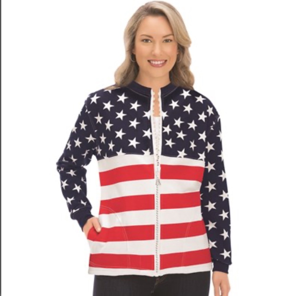 Isaac’s Designs American Flag Zippered Jacket Size Medium (Ladies size 10-12)